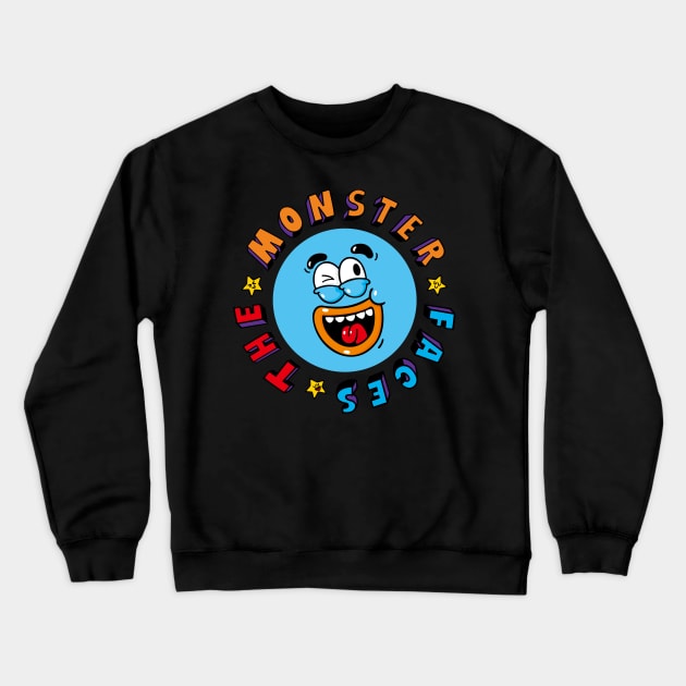 Funny Blue Monster Face With Smiling Eyes Crewneck Sweatshirt by Aiko Tsui